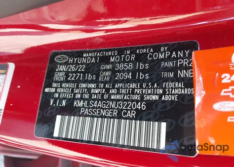 2022 Hyundai Elantra Sel z USA, uszkodzony, nr VIN KMHLS4AG2NU322046